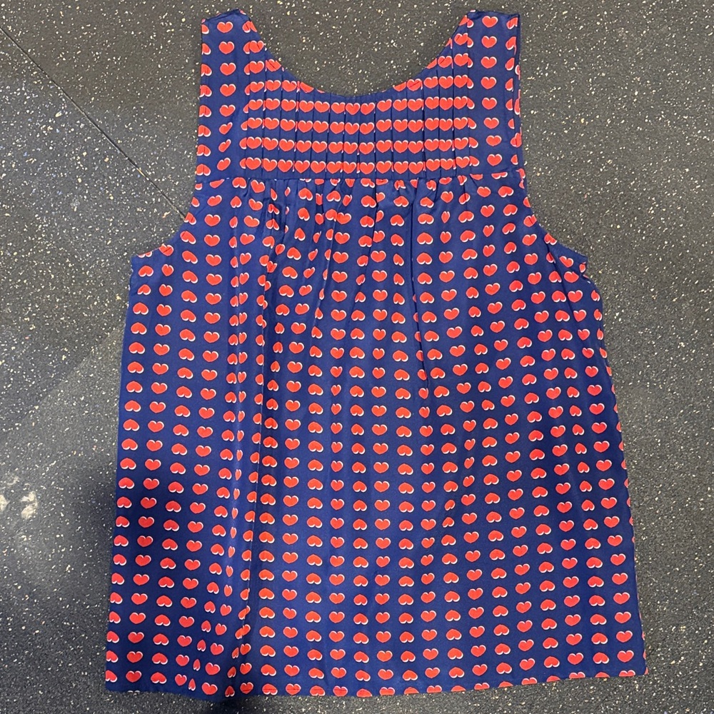 Navy Blue Sleeveless Top with Red Heart Pattern